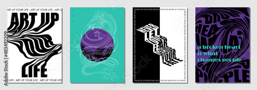 Set of modern abstract backgrounds or card templates in modern and bright colors, in popular art style