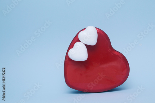 red and white hearts on a blue background. love and romance cnoncept, Concept of Love and Valentine's Day, Love card