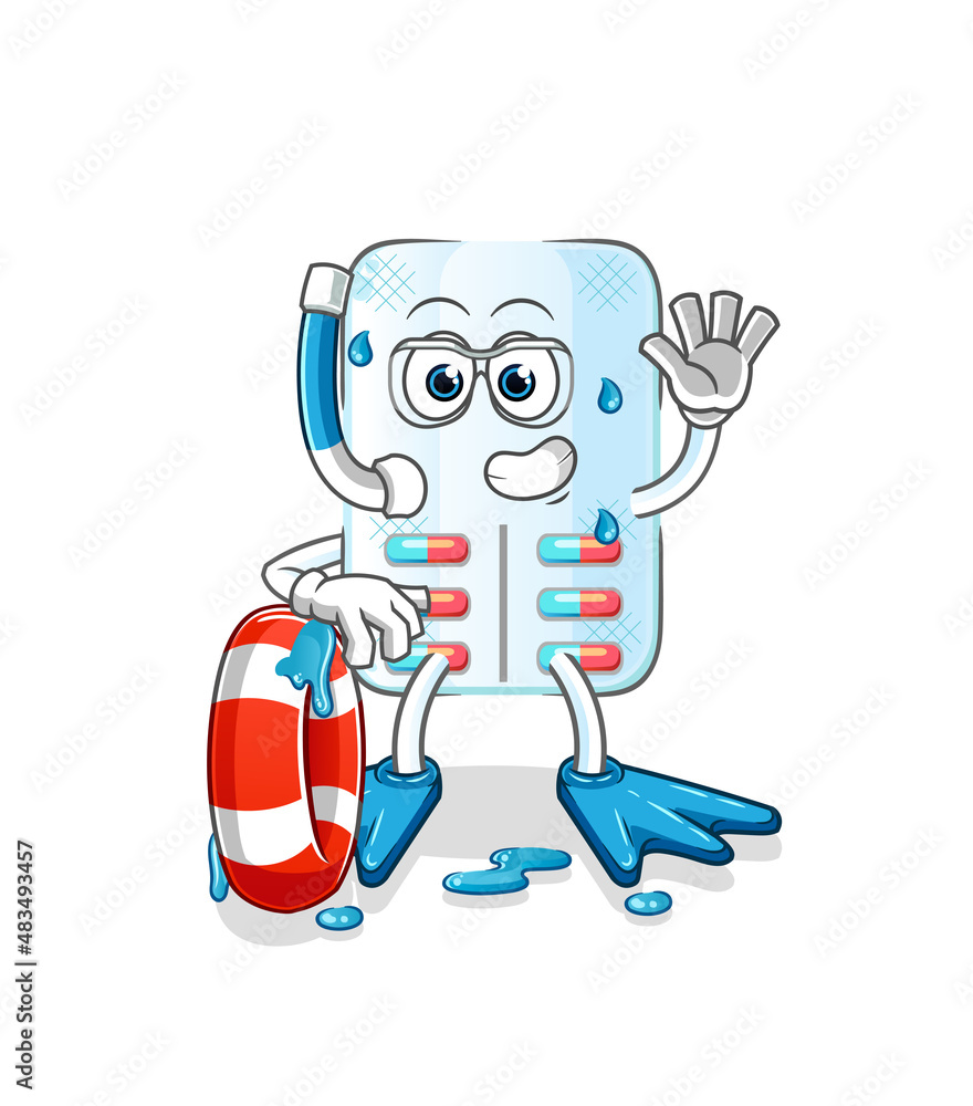 medicine swimmer with buoy mascot. cartoon vector