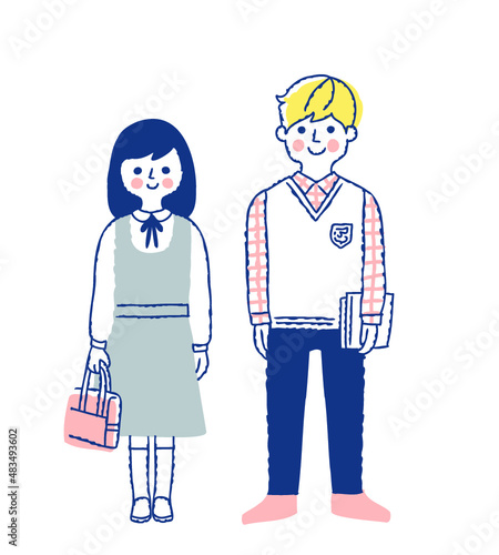 学生の女の子と男の子