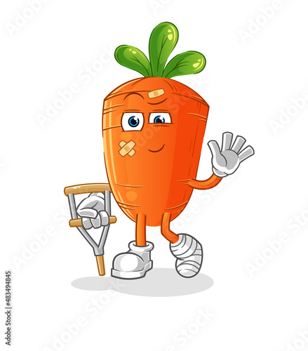 carrot sick with limping stick. cartoon mascot vector