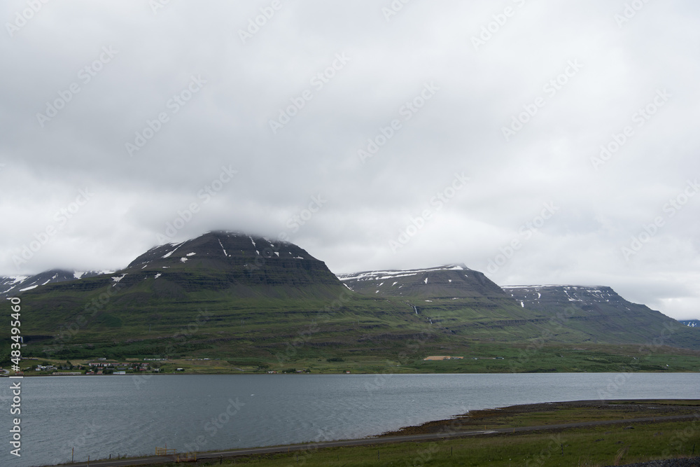 Green Grassy mountain Landscape Highland Cold Grey travel beautiful 