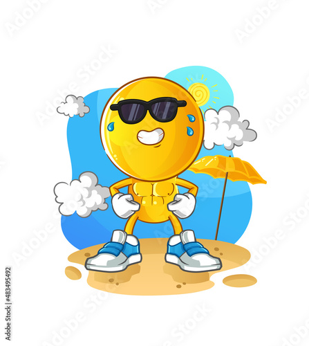 emoticon head cartoon sunbathing in summer. character vector © dataimasu