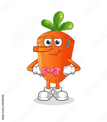 carrot lie like Pinocchio character. cartoon mascot vector