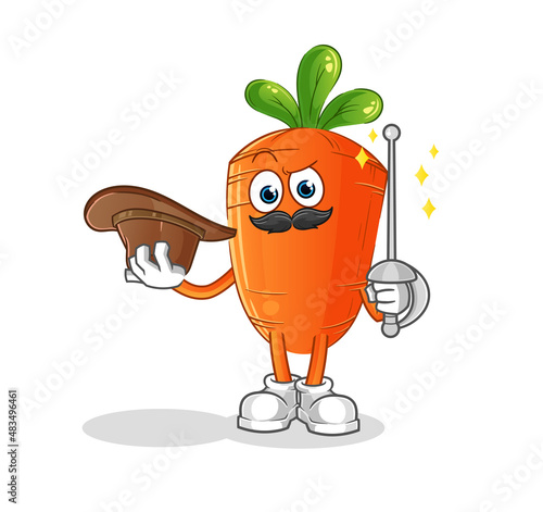 carrot fencer character. cartoon mascot vector