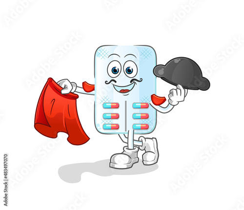 medicine matador with red cloth illustration. character vector