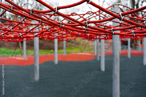 Red rope net at playground