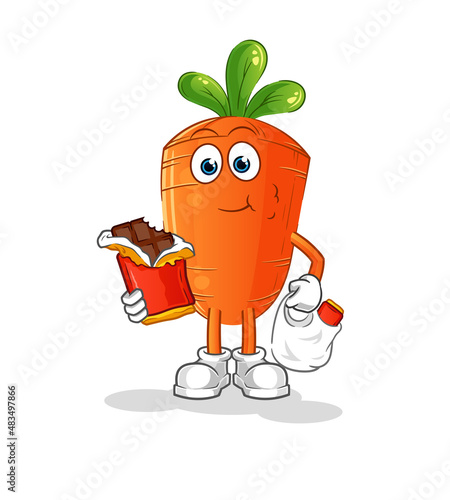 carrot eat chocolate mascot. cartoon vector