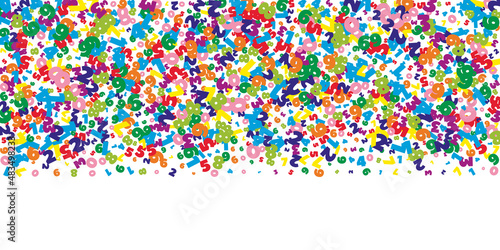 Falling bright numbers. Math study concept with flying digits. Authentic back to school mathematics banner on white background. Falling numbers vector illustration.