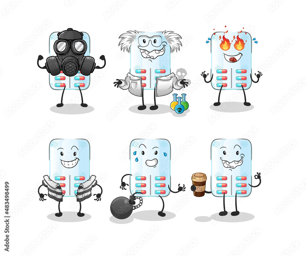 medicine villain group character. cartoon mascot vector