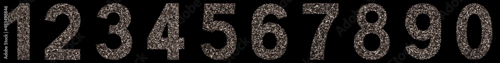 Set of arabic numbers, natural charcoal, isolated on black background Set of arabic numbers, natural charcoal, isolated on black background