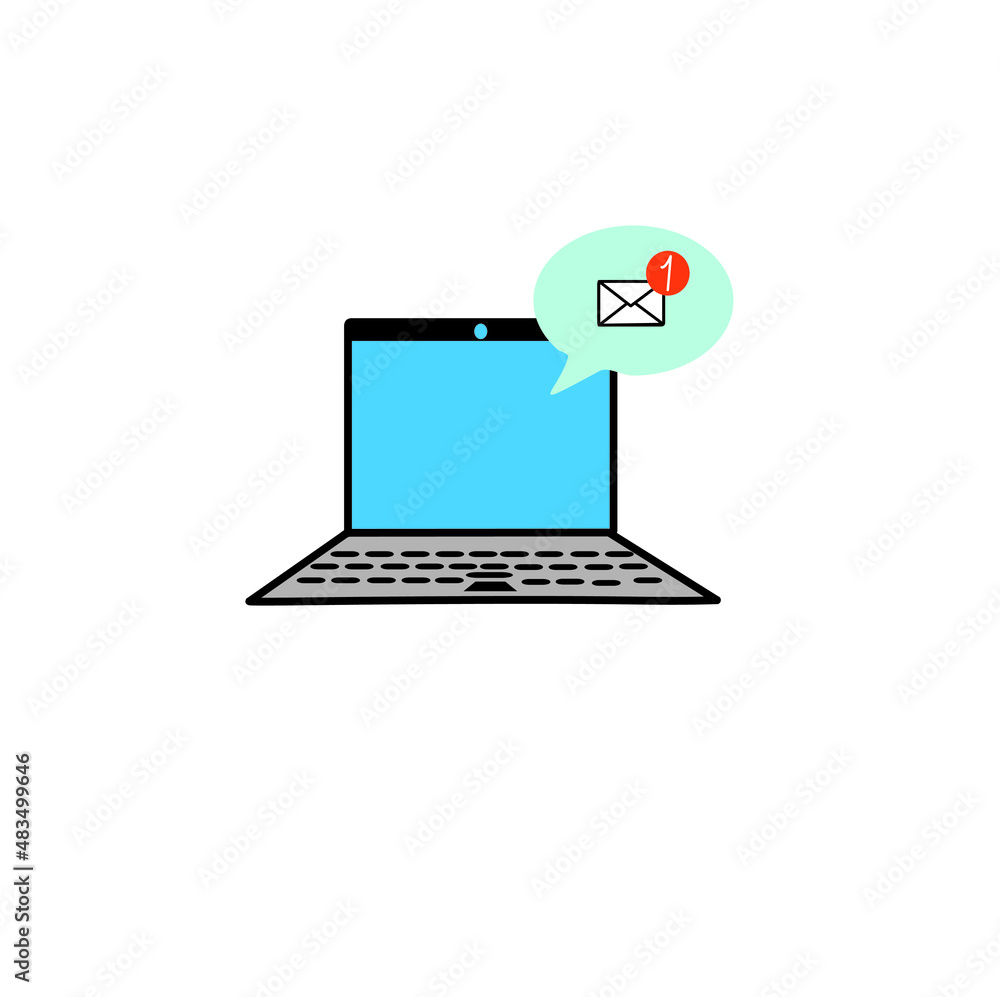 laptop with information about a new incoming message, email, modern technology, laptop icon laptop with information about a new incoming message, email, modern technology, laptop icon