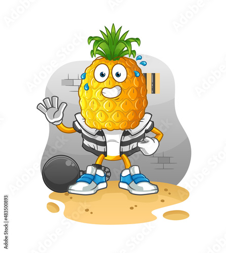 pineapple head cartoon criminal in jail. cartoon character
