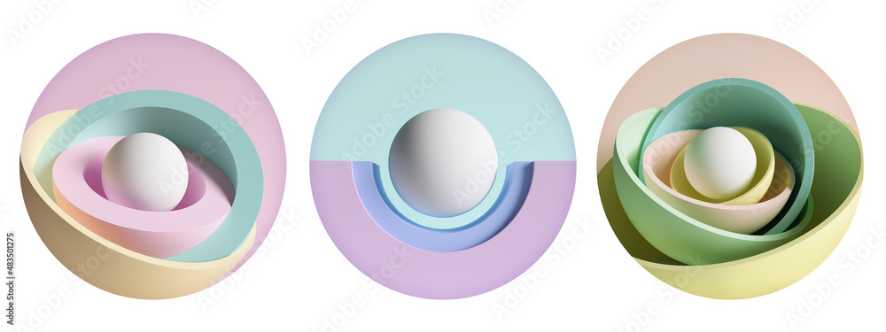 3d render, set of round stickers with minimal geometric design. Circles isolated on white background 3d render, set of round stickers with minimal geometric design. Circles isolated on white background