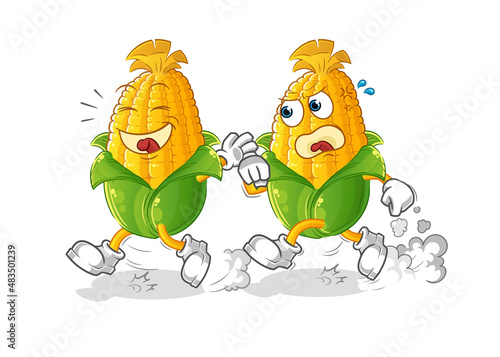 corn play chase cartoon. cartoon mascot vector