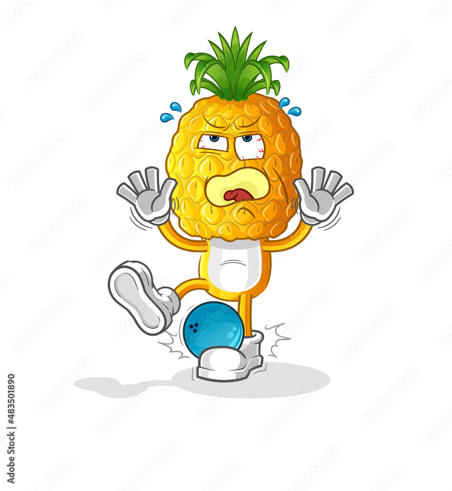 pineapple head cartoon hiten by bowling. cartoon mascot vector