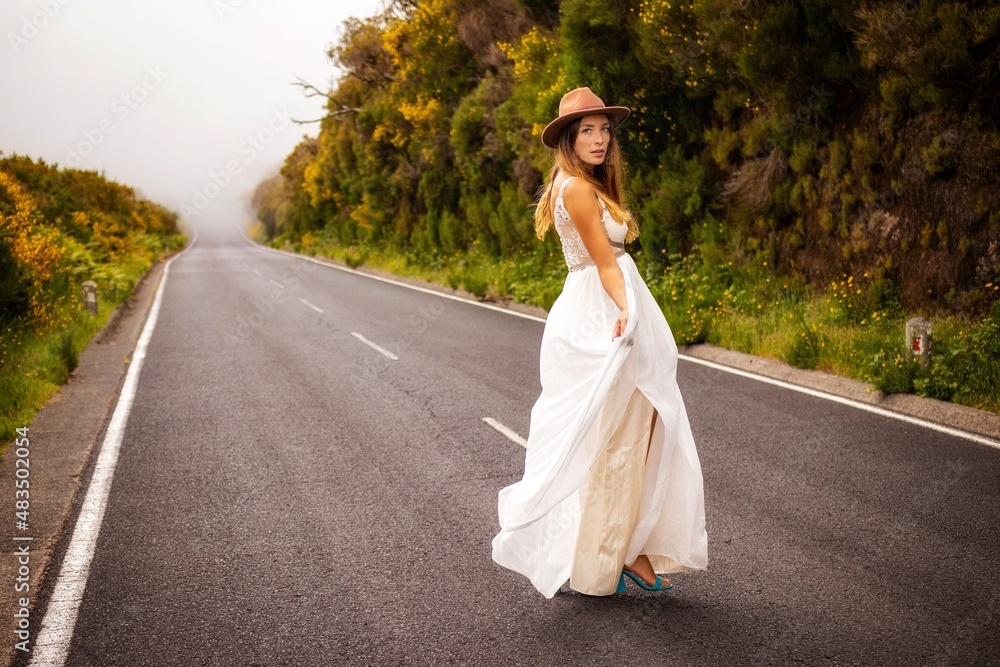 woman in a wedding dress in fanal madeira mountains portugal woman in a wedding dress in fanal madeira mountains portugal