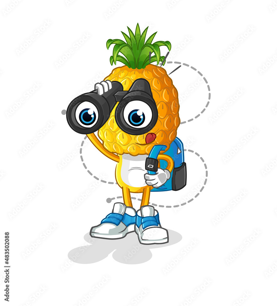 Obraz premium pineapple head cartoon with binoculars character. cartoon vector