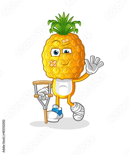 pineapple head cartoon sick with limping stick. cartoon vector