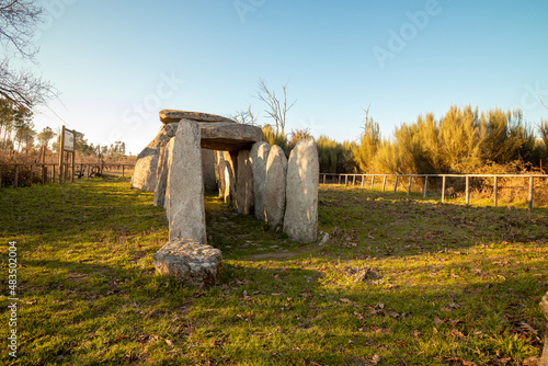Dolmen da Cunha Baixa in the town of Mangualde, tomb megalithic monuments in Viseu District, Portugal