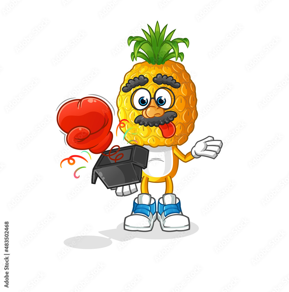pineapple head cartoon prank glove in the box. cartoon mascot Stock