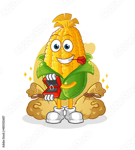 corn propose with ring. cartoon mascot vector