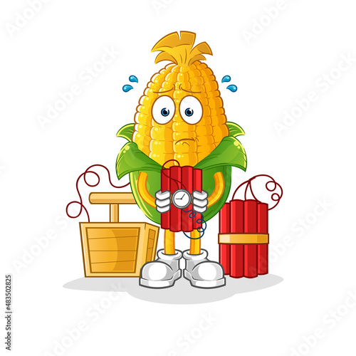 corn holding dynamite character. cartoon mascot vector