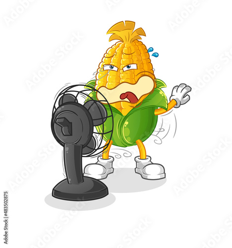 corn in front of the fan character. cartoon mascot vector