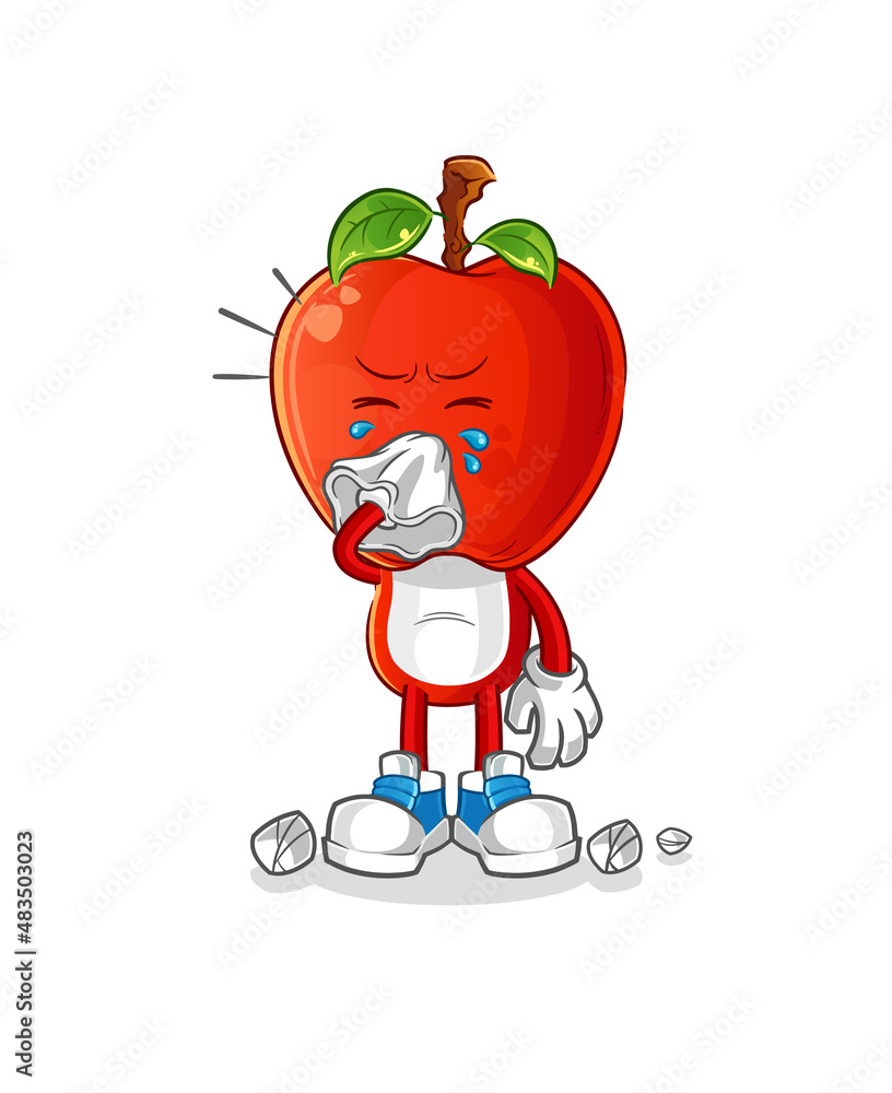 apple head cartoon blowing nose character. cartoon mascot vector