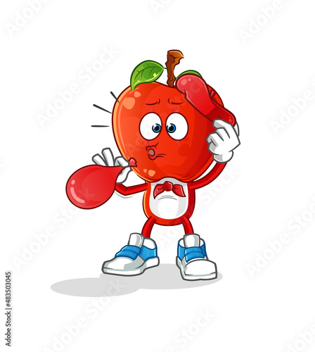 apple head cartoon pantomime blowing balloon. cartoon vector