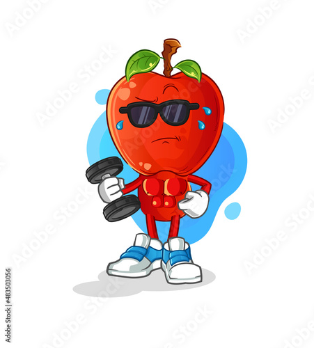 apple head cartoon lifting dumbbell vector. cartoon character
