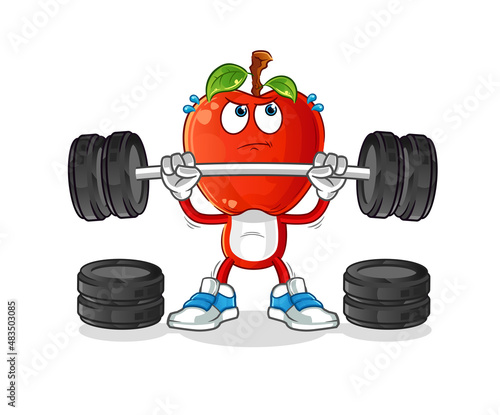 apple head cartoon lifting the barbell character. cartoon vector