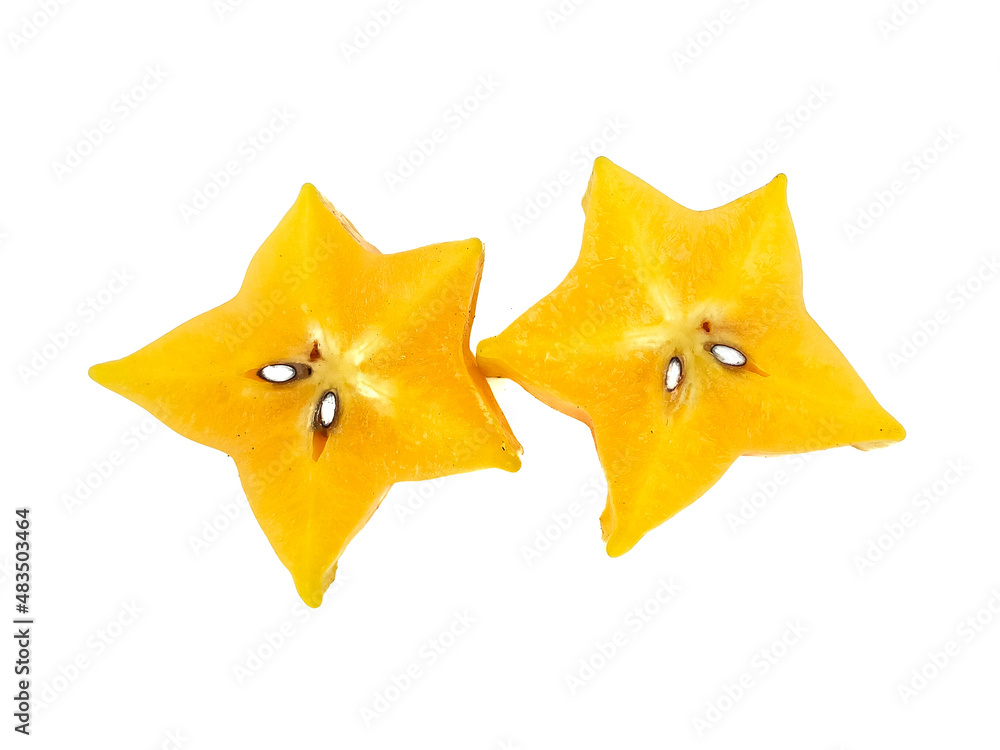 Fototapeta premium fresh yellow ripe star apple isolated on white background.
