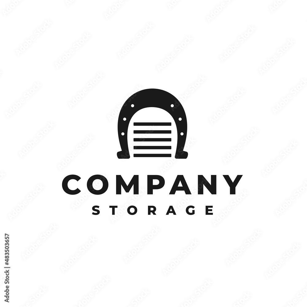 Horseshoe Storage logo design vektor. Strongest storage garage Logotype