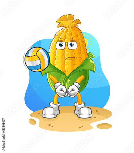 corn play volleyball mascot. cartoon vector