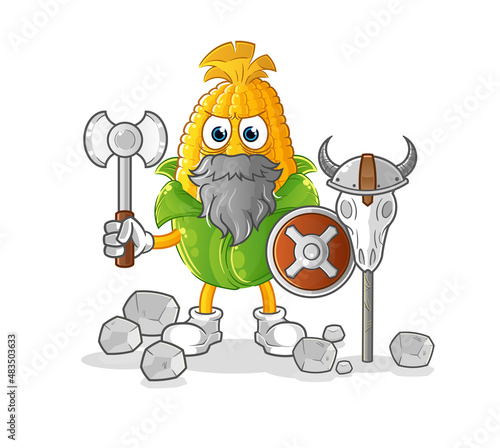 corn viking with an ax illustration. character vector