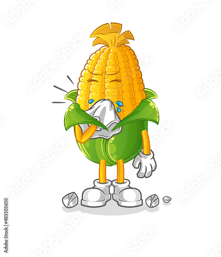 corn blowing nose character. cartoon mascot vector