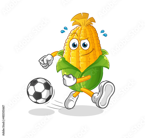 corn kicking the ball cartoon. cartoon mascot vector