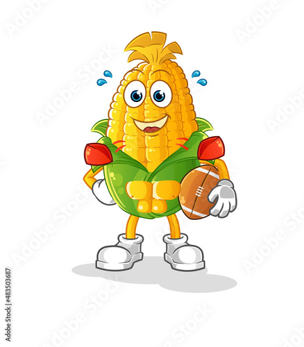 corn playing rugby character. cartoon mascot vector