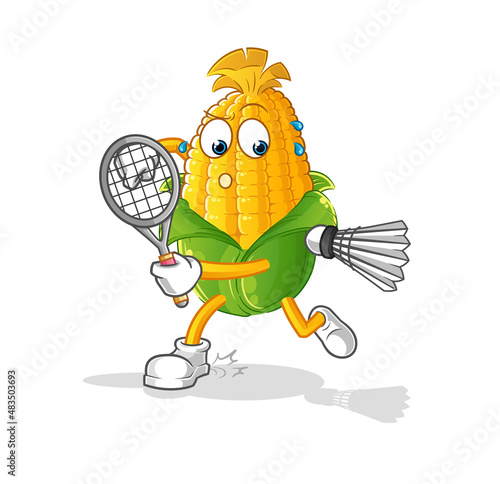 corn playing badminton illustration. character vector