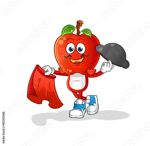 apple head cartoon matador with red cloth illustration. character vector