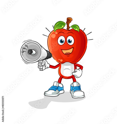 apple head cartoon holding hand loudspeakers vector. cartoon character