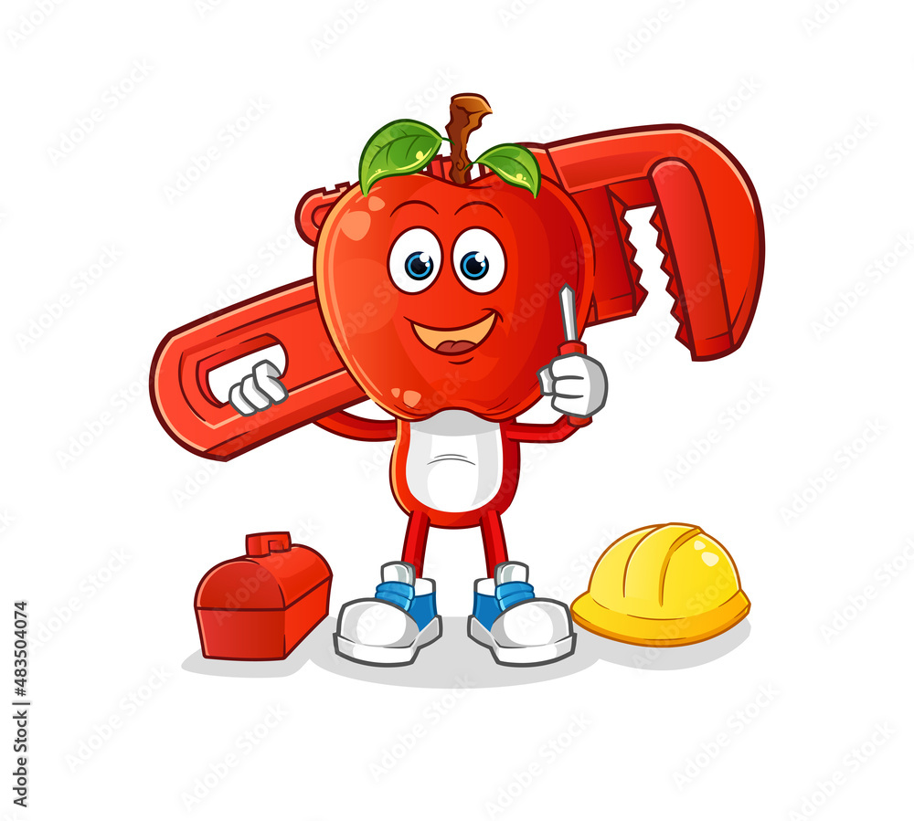apple head cartoon plumber. cartoon mascot vector
