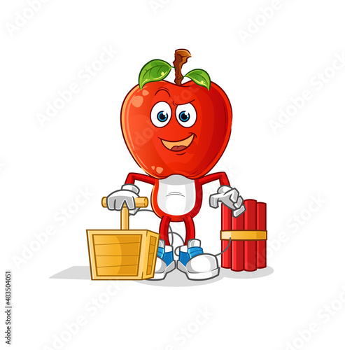 Fototapeta apple head cartoon holding dynamite detonator. cartoon vector