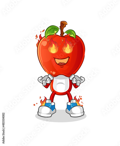 apple head cartoon on fire mascot. cartoon vector