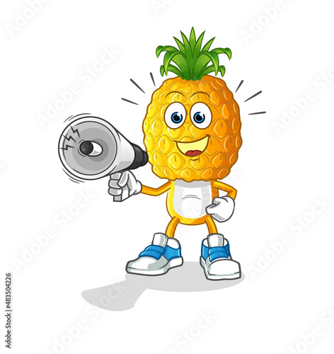 pineapple head cartoon holding hand loudspeakers vector. cartoon character