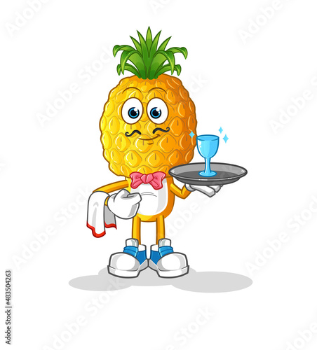 pineapple head cartoon waiter. cartoon mascot vector