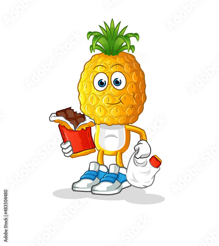pineapple head cartoon eat chocolate mascot. cartoon vector
