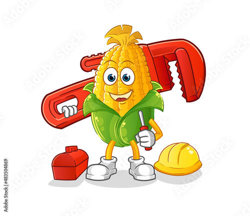 corn plumber cartoon. cartoon mascot vector