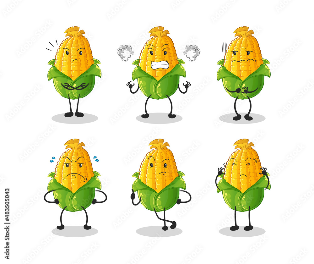 corn angry group character. cartoon mascot vector corn angry group character. cartoon mascot vector
